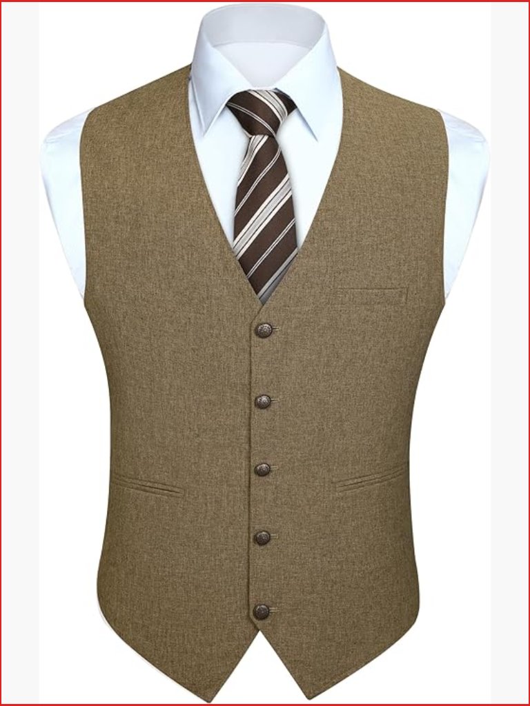 Men's Vintage Suit Vest Tuxedo Waistcoat 5-Button Formal Dress 3 Pocket